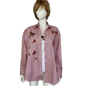 Lasolas 2-Piece Matching Set Striped Embroidered Button Down Shirt & T Shirt M